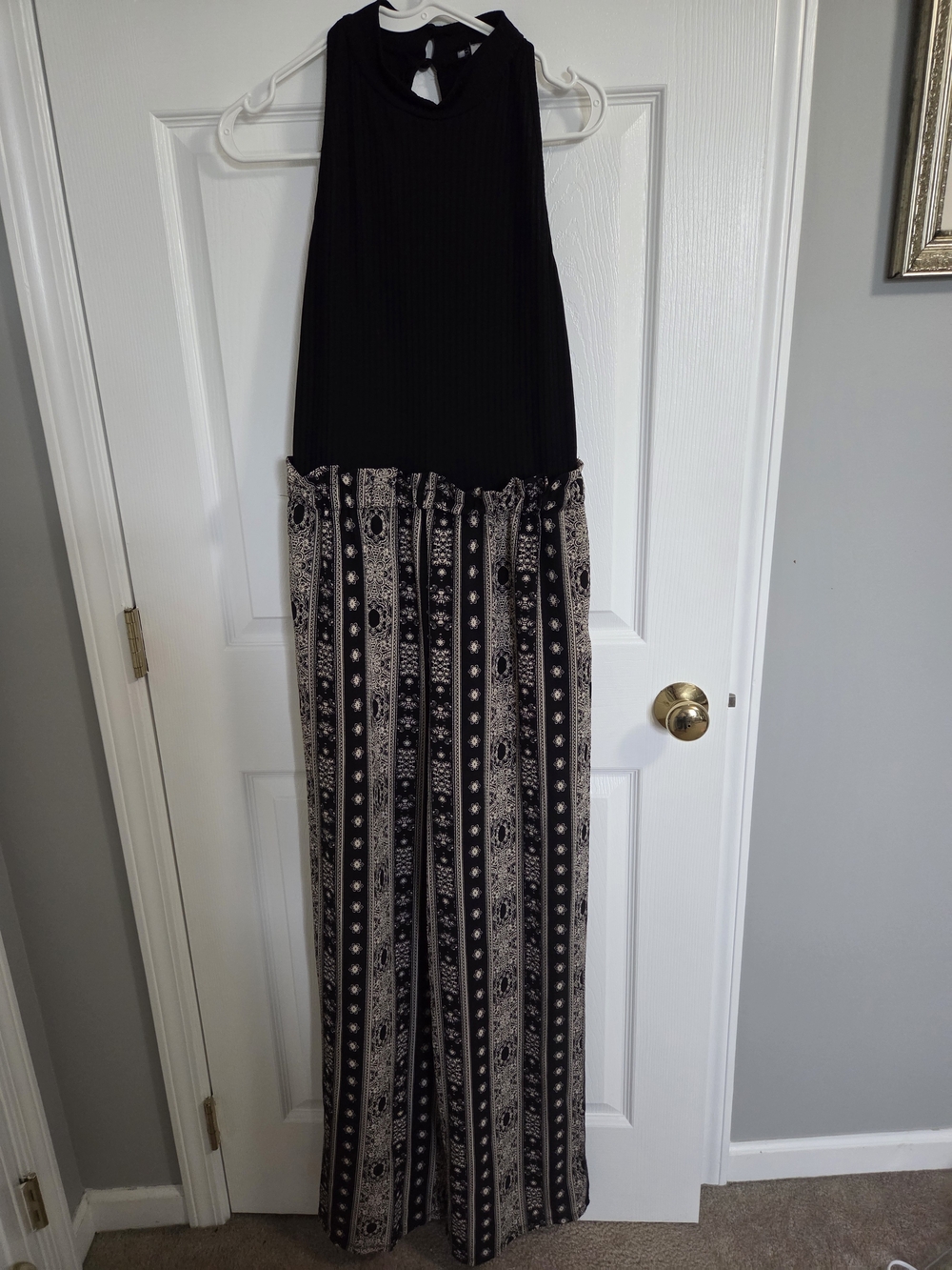 Sleeveless Black & Cream Printed Palazzo Jumpsuit
